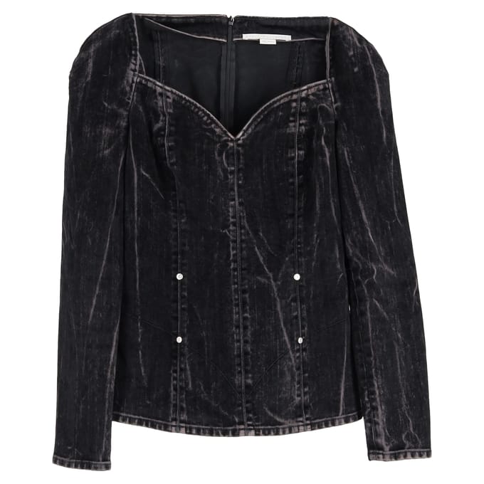 Stella McCartney blouse van fluweel met flockprint in zwarte denim