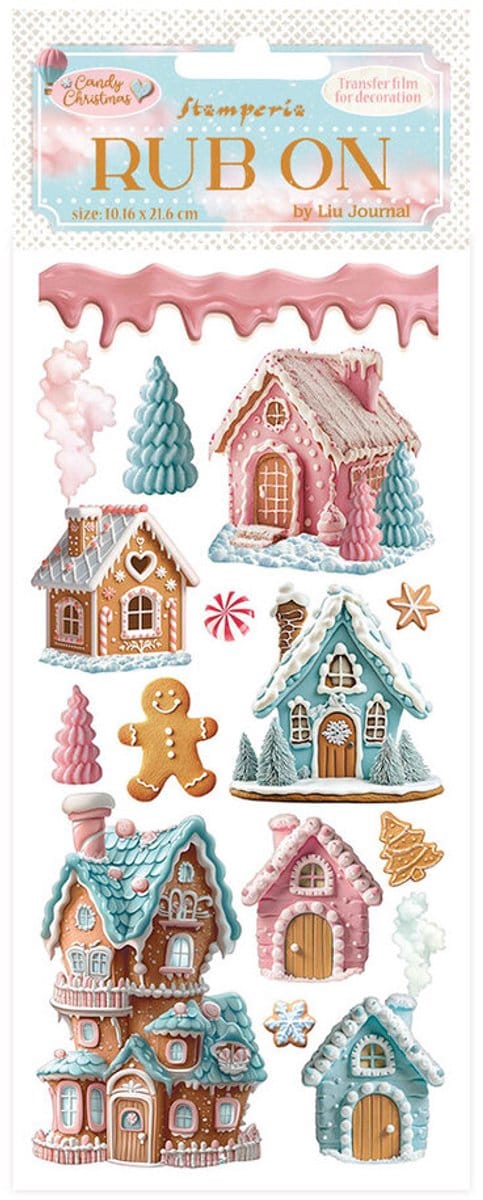 Stamperia - Candy Christmas Rub-on 4x8,5 Inch Marzipan Houses (DFLRB176)