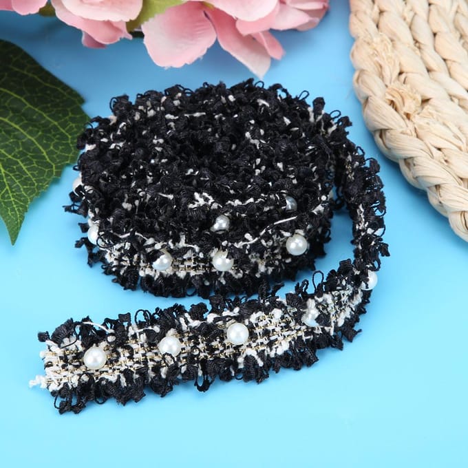 Dentelle Bordure Longueur 2 Yards Accessoire de Décoration DIY Tissu Textile Maison Pièce Décorative(Noir)