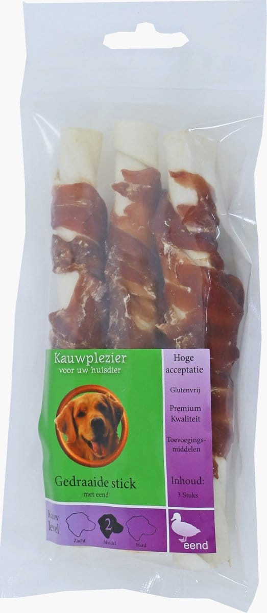 Gebr. De Boon Natuurlijke Hondensnack - Gedraaide Stick met Eend - 3x 17 cm