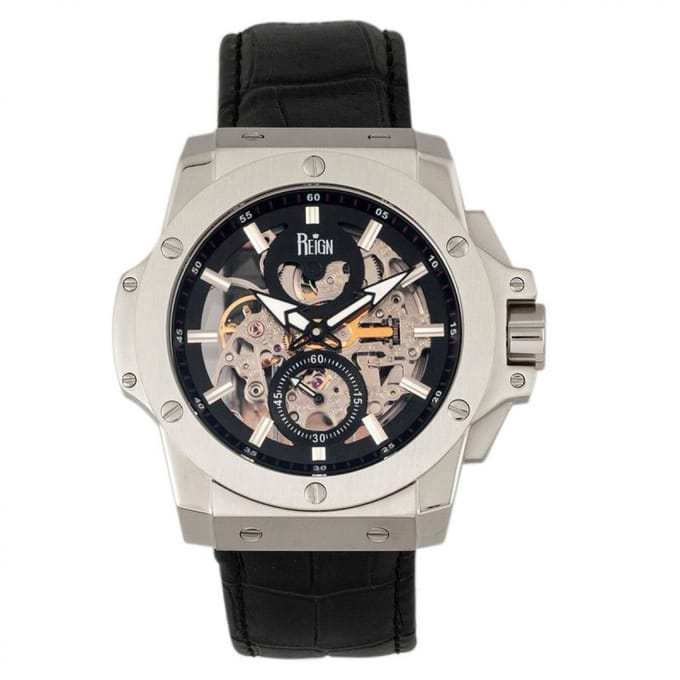 Reign Commodus automatisch skelet horloge met leren band