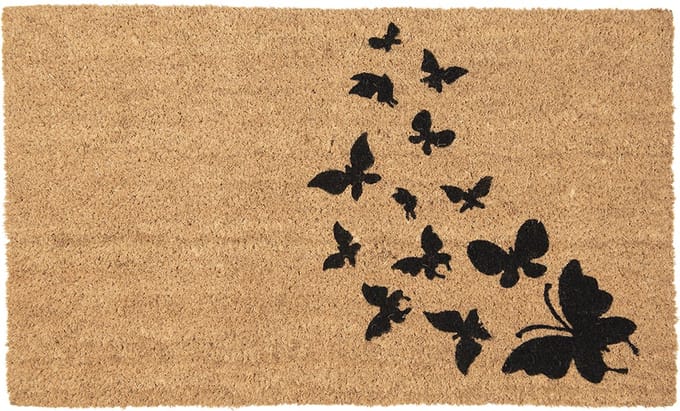Clayre & Eef Deurmat 75x45 cm Bruin Zwart Kokos Vlinders