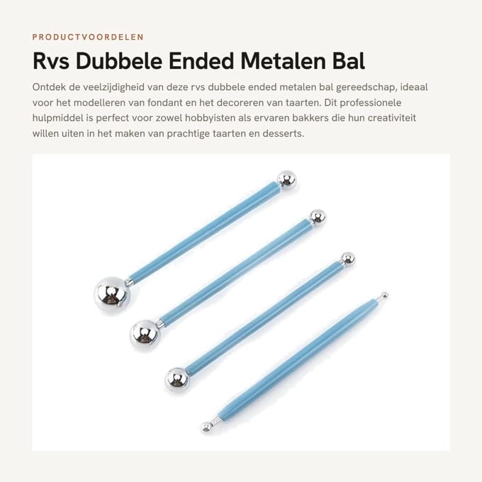 Dailygoods- Modellering Tool RVS - Dubbele Eindige Bal - Gereedschap - Fondant Decoreren - Cake DIY - Stijlvol Ontwerp