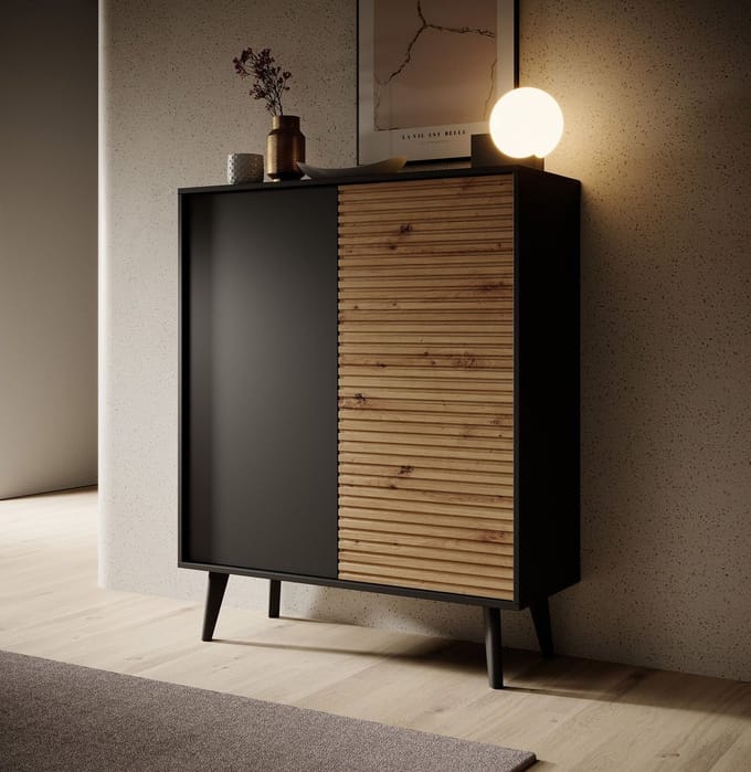 Meubella - Dressoir Palladium - Eiken - Zwart - 104 cm - Hoog