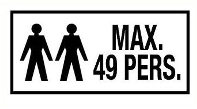 Maximaal 49 personen bord met tekst - kunststof 400 x 200 mm