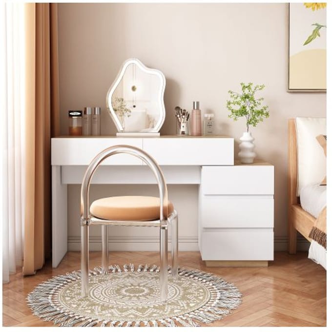 Bureau - MUVOE - 5 lades - Wit + eiken - Spaanplaat E1 - Klassieke stijl wit