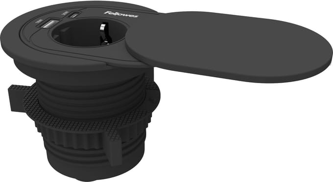 Fellowes - Power spot - Type F - Zwart - Inbouw power unit - 2 meter lang - USB-C & USB-A