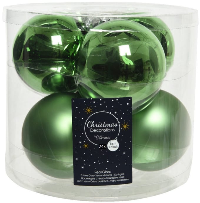 Decoris Kerstballen - 24x st - groen - 8 cm - glas - kerstversiering