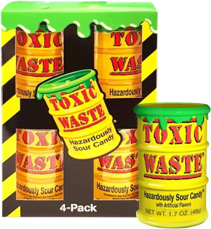 Toxic Waste Sour Candy - 4 Pack assorted drum - Zuur Amerikaans snoep