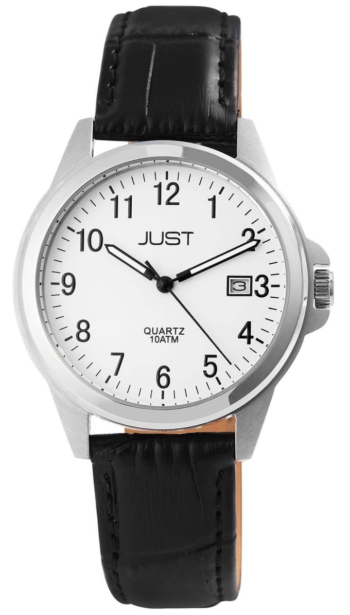 JUST herenhorloge echt leer Troy, datumweergave