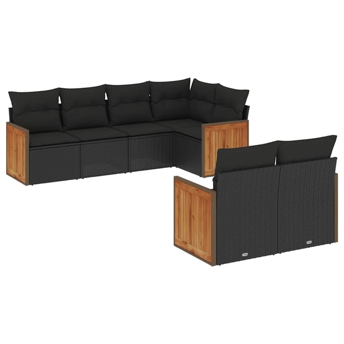 vidaXL - 7-delige - Loungeset - met - kussens - poly - rattan - zwart