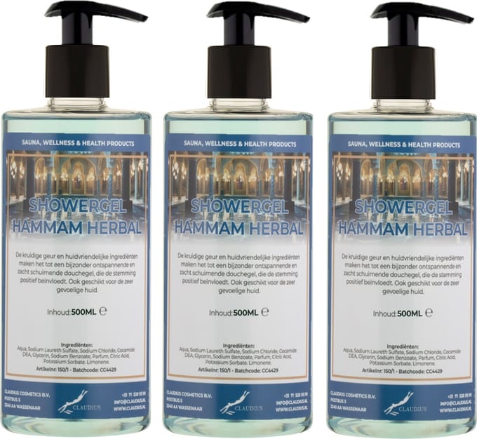Douchegel Hammam Herbal 500 ml - set van 3 stuks - met gratis pomp - Showergel