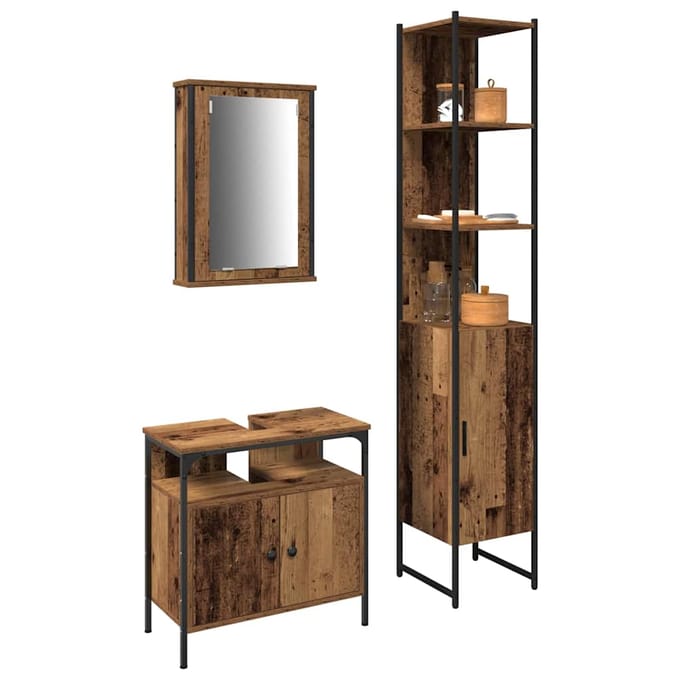 vidaXL - Badkamermeubel - Set - 3 - st - Oud - Hout - 33 - x - 33 - x - 185,5 - cm