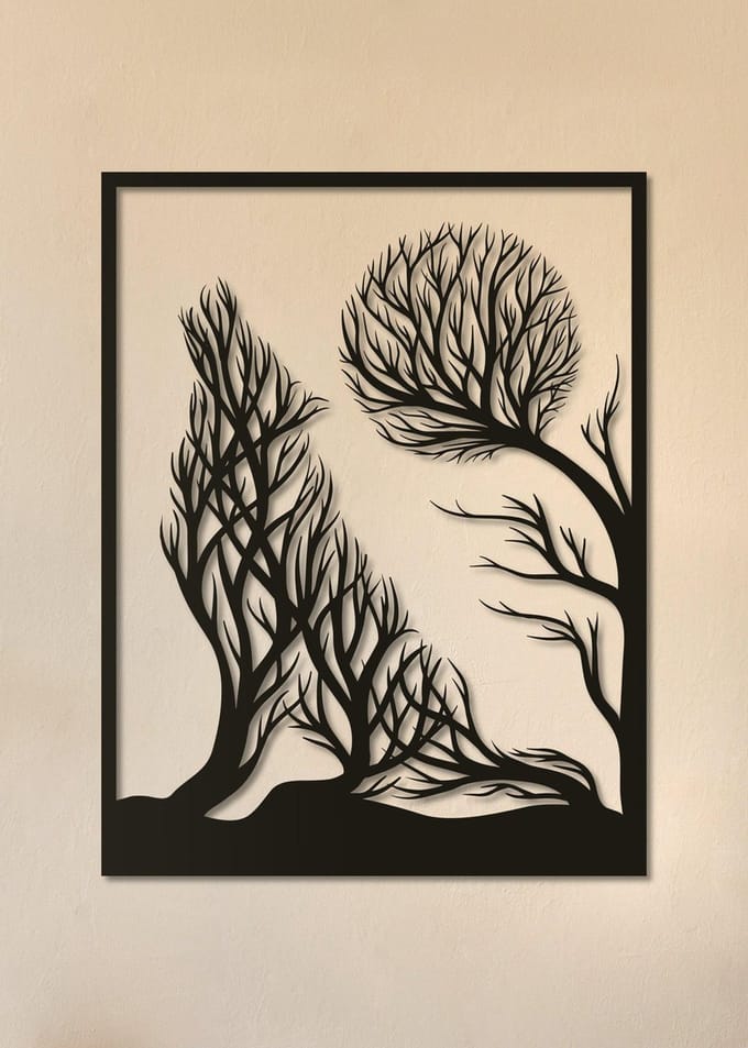 Wanddecoratie dieren | Wolf met volle maan van takken - L (47x60cm)