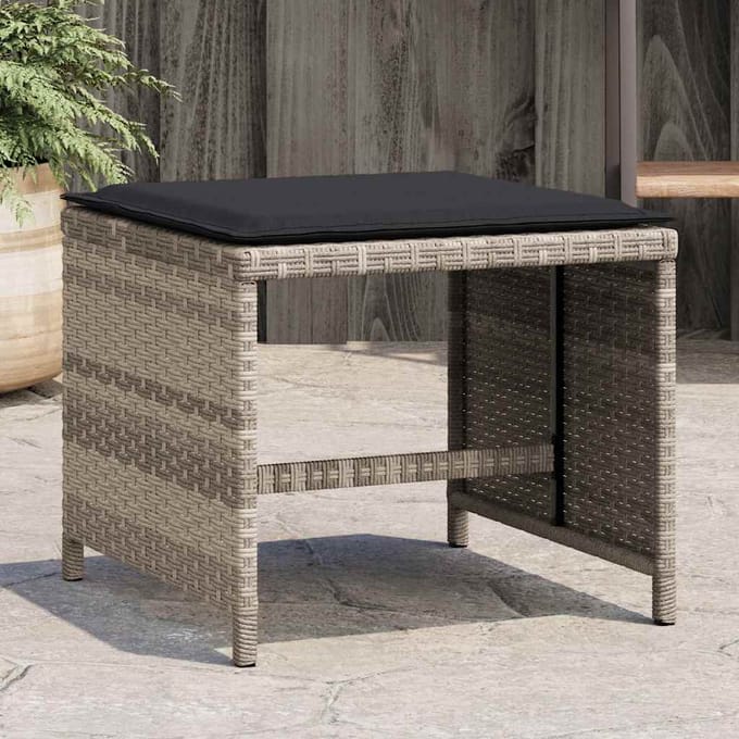 vidaXL - Tuinkrukken - 4 - st - met - kussens - 41x41x36 - cm - poly - rattan - lichtgrijs