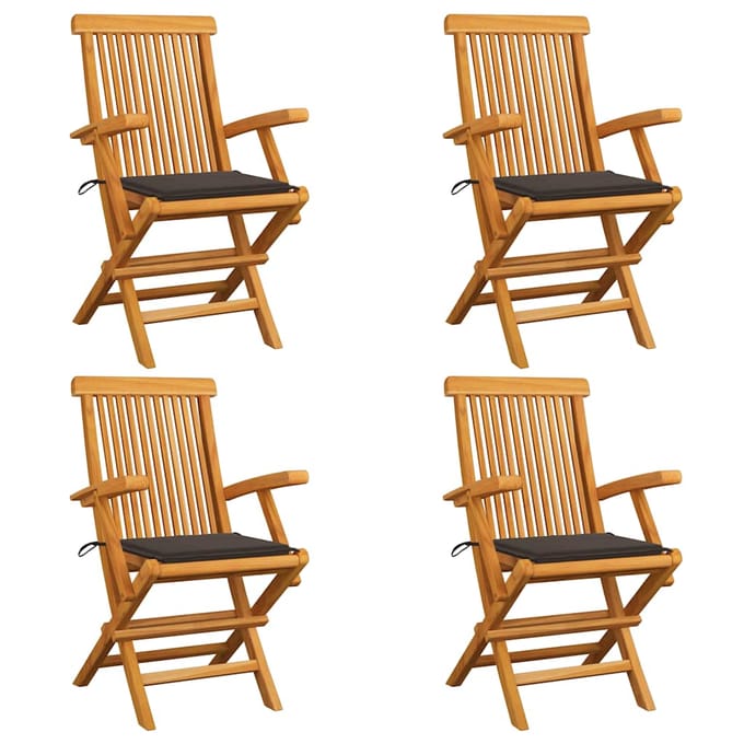 vidaXL - Inklapbare - stoelen - 4 - st - met - taupe - kussens - massief - teakhout