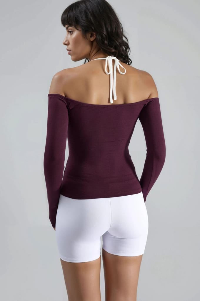 Slim Fit Gebreide Blouse met U-Hals en Contrastafwerking