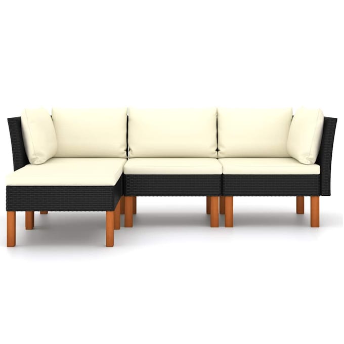 vidaXL - 4-delige - Loungeset - met - kussens - poly - rattan - zwart