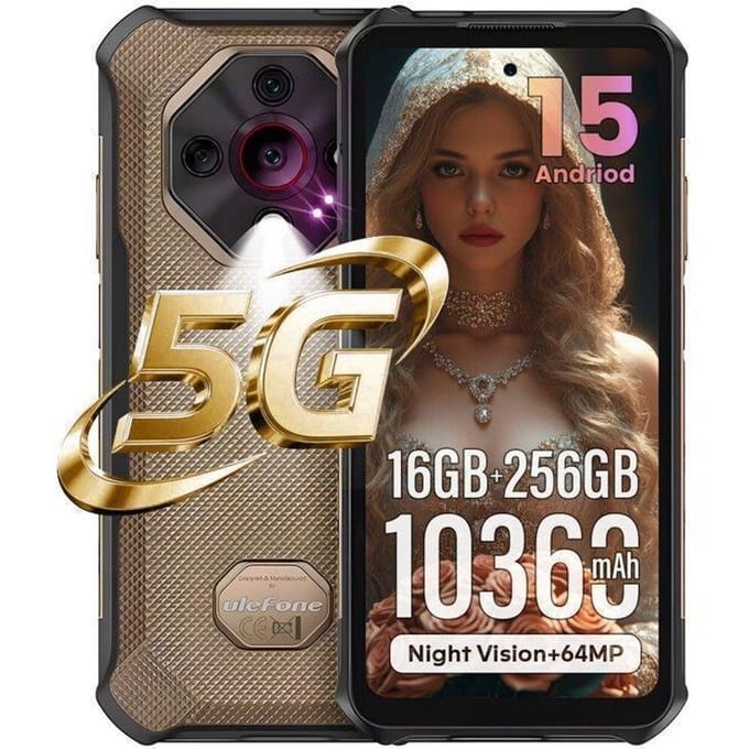 Telephone Portable Incassable 5G Ulefone Armor X16 Pro 10360mAh 6.56  16Go+256Go 64MP Smartphone Robuste Android 15 Dual SIM/NFC Or