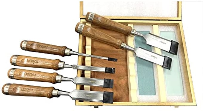 Houten Beitel en Steen Set met Walnoot Handvat - 8 Stuks