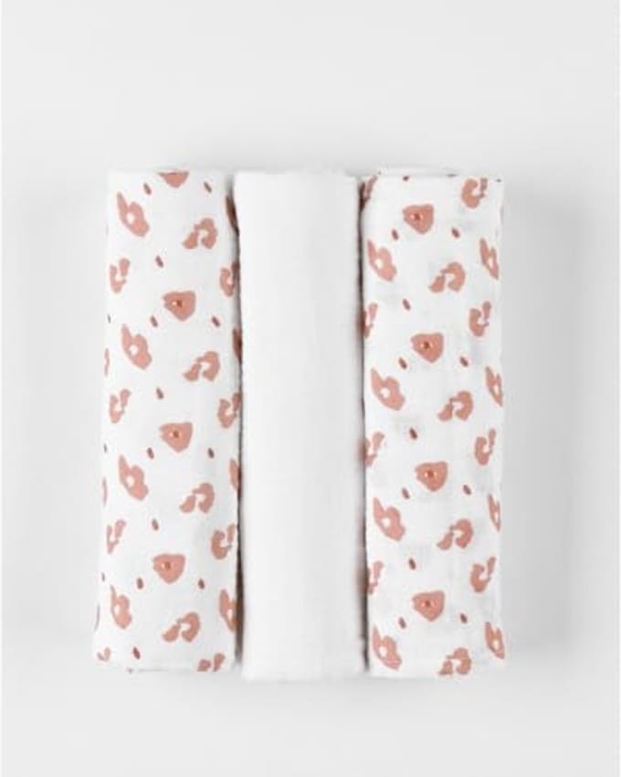 Set van 3 hydrofiele doeken - Biologische mousseline - Beige/Cappucino - Luipaardprint