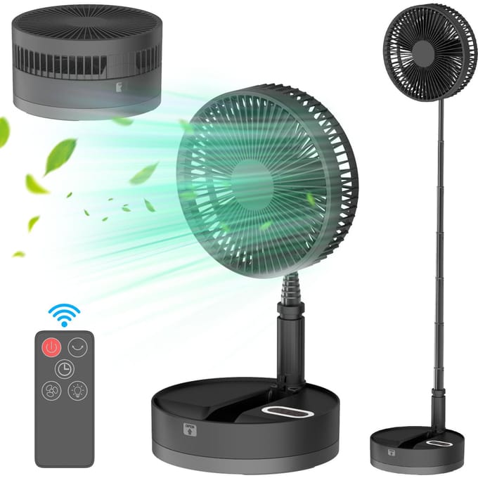 9-inch draagbare staande ventilator 10800mAh batterij Type-C oplaadbare oscillerende staande ventilator met LED zwart