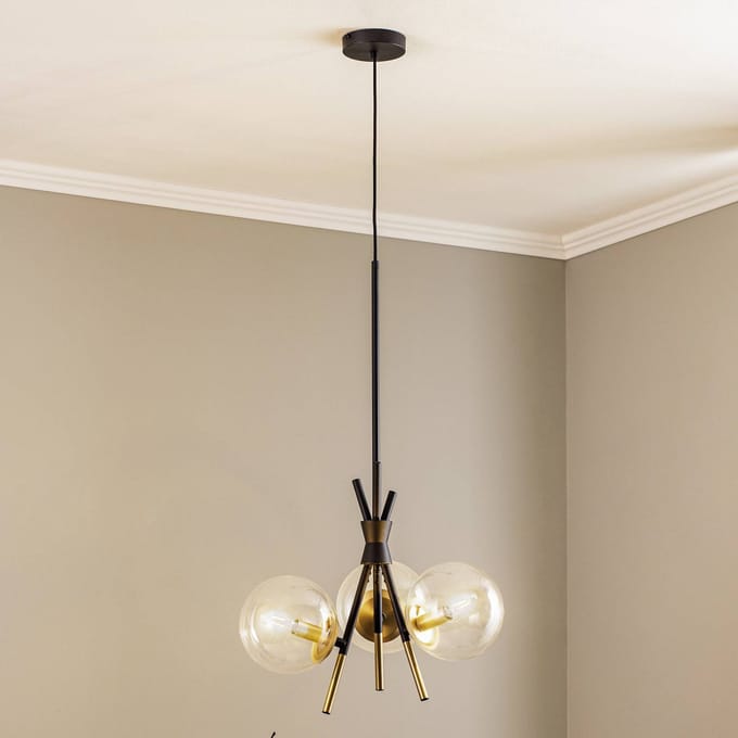 Lucande - hanglamp - 3lichts - Glas, ijzer - H: 18 cm - E14 - helder, zwart, messing