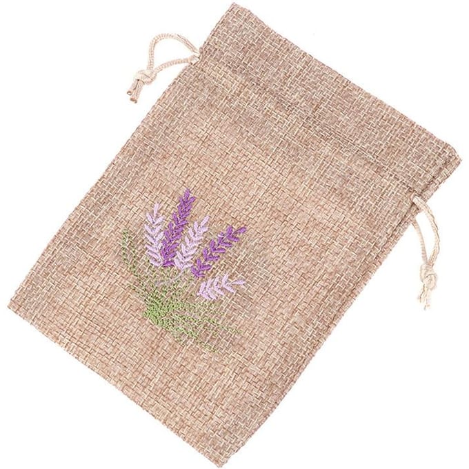 1 sachet de fleurs séchées et aromatiques, sachets de lavande brodés, réutilisables, avec cordon de serrage, en coton et jute marron