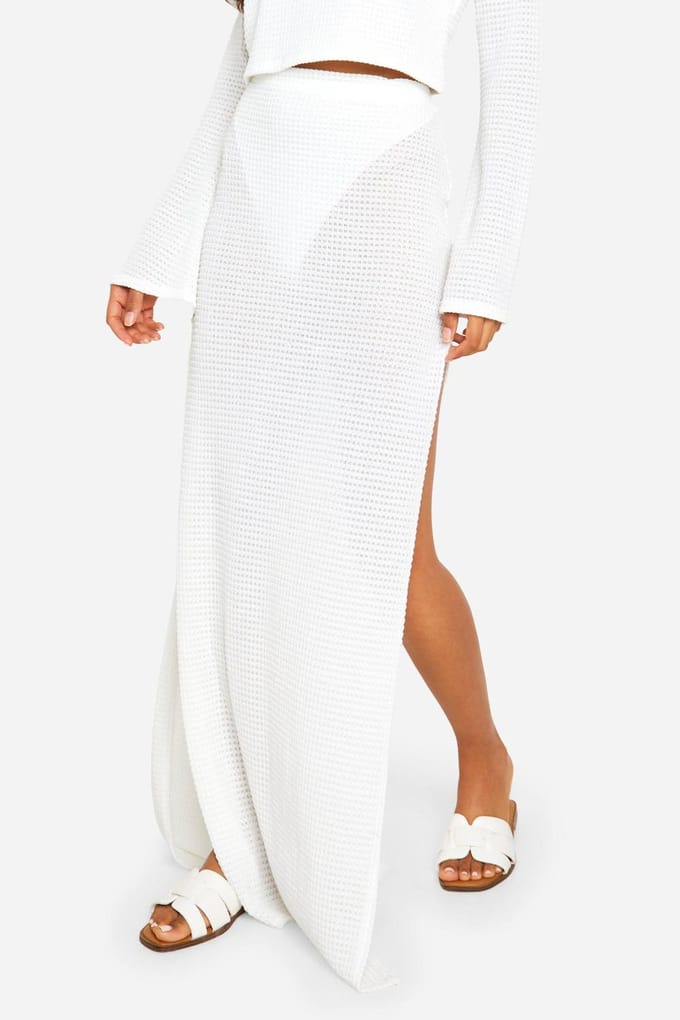 boohoo Dames Gebreide Maxi Rok | Wit | Maat: 40
