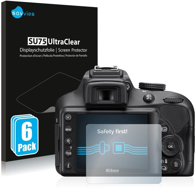 Savvies - Screenprotector voor Nikon D3400 - Folie Beschermfolie transparant 6 Stuks