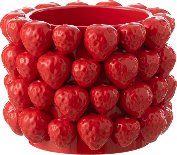 J-Line bloempot Aardbeien - keramiek - rood - large - Ø 25 cm
