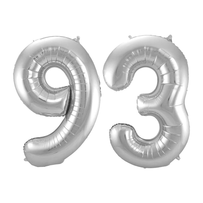 Folieballon 93 jaar - Zilver - 86 cm