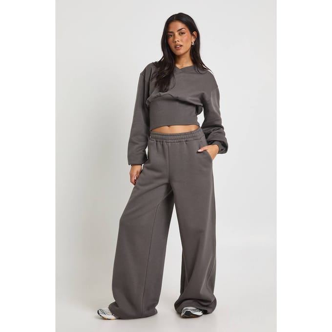 boohoo Dames V-Hals Diep Taille Sweatshirt Trainingspak | Charcoal | Maat: Medium