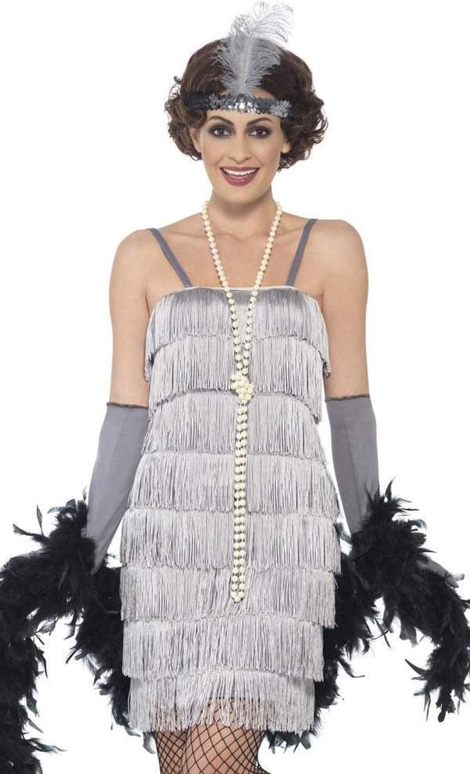 Smiffys Kostuum -XL- Flapper Zilverkleurig