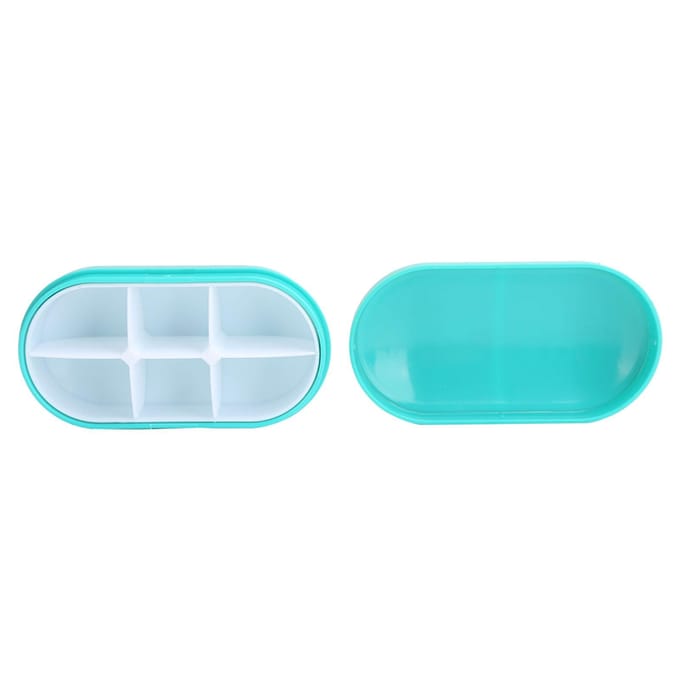 6 Vaks Mini Pillendoosje Draagbare Medicijndoos Reis Tablettenhouder Organizer 6 Vaks Blauw blue