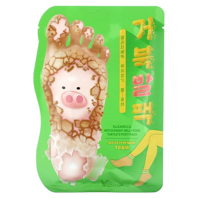 Elizavecca, Masque Chaussettes, Pack Pieds Tortue Hell-Pore Witch Piggy, 1 paire beige
