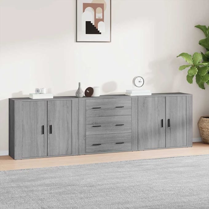vidaXL - Dressoirs - 3 - st - bewerkt - hout - grijs - sonoma - eikenkleurig