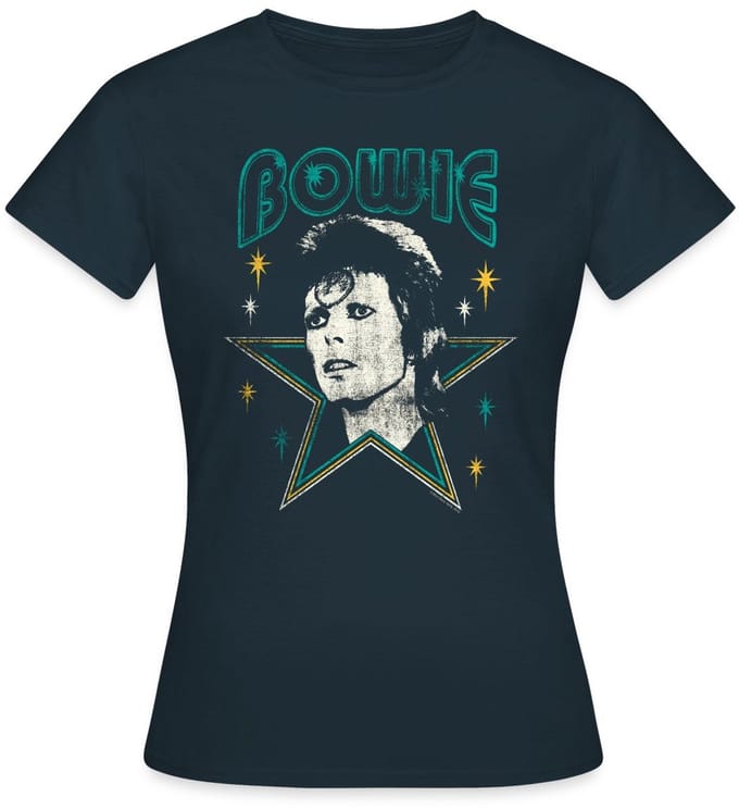 David Bowie Belettering Met Portret En Ster T-Shirt Dames