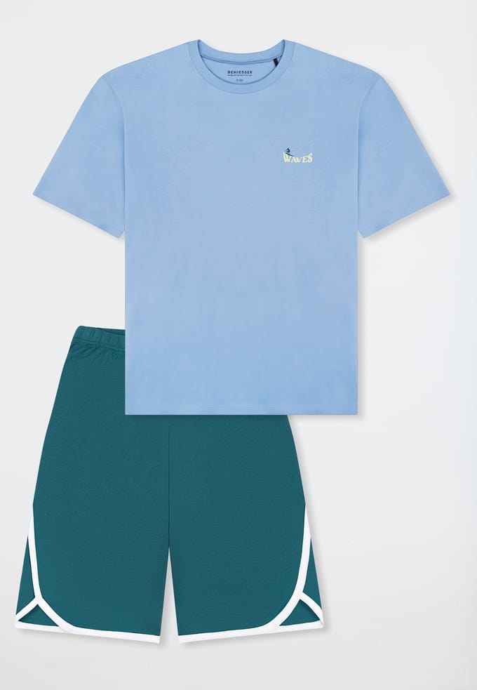 Korte pyjama Waves pacific blue - Teens Nightwear 140