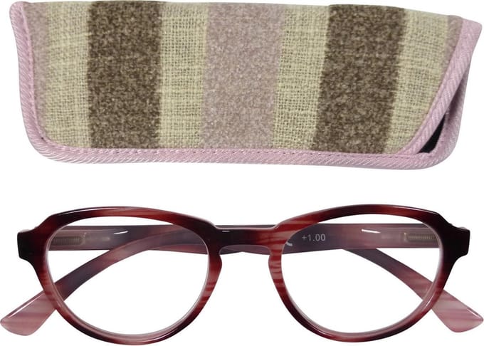Lilly&June Leesbril Zwart/Roze Gestreept +3 - Met Bijpassend Gestreept Etui