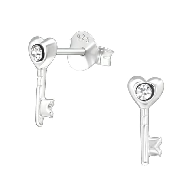 Joy|S - Zilveren hartje - sleutel oorbellen - 4 x 10 mm - kristal