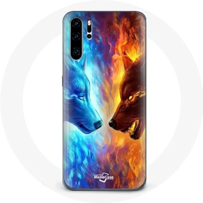Coque pour Huawei P30 Loup de Glace et de feu