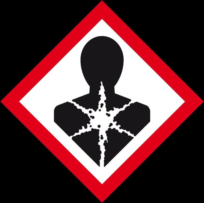 GHS08 gezondheidsgevaar sticker, vel, rood wit 26 x 26 mm - 21 per vel