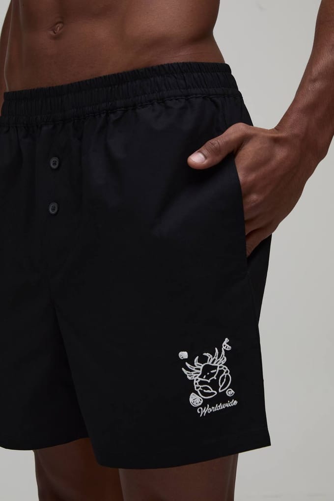 Ontspannen Katoenen Short In Boxerstijl Met Borduursel | Black | Size Medium