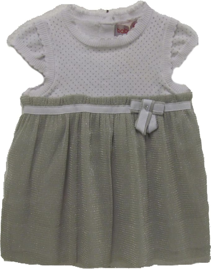 Boboli Baby Meisjes Doop Jurk-feest jurk-Wit/Grijs - Maat 86