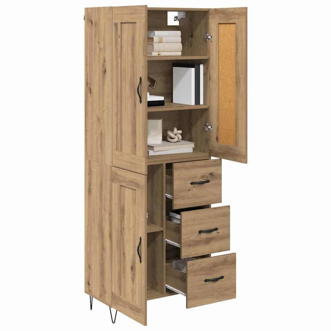 vidaXL - Highboard - Artisan - Eiken - 69,5 - x - 34 - x - 180 - cm - Bewerkt - hout