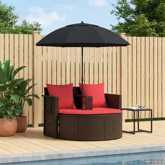 vidaXL - Tuin - Sofa - Bruin - en - Rood - 168 - x - 168 - x - 180 - cm - poly - rattan