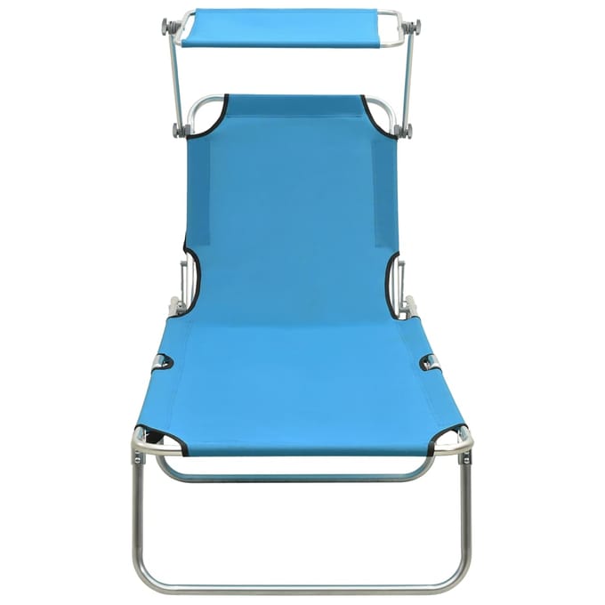 vidaXL - Ligbed - met - luifel - inklapbaar - staal - turquoise - en - blauw