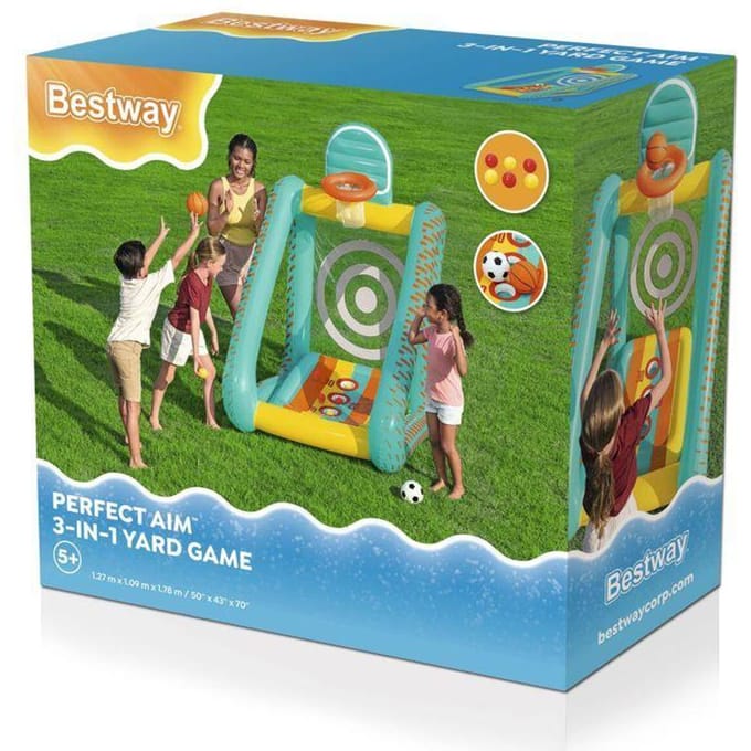50" x 43" x 70"/1.27m x 1.09m x 1.78m Perfect Aim 3-in-1 Yard Game