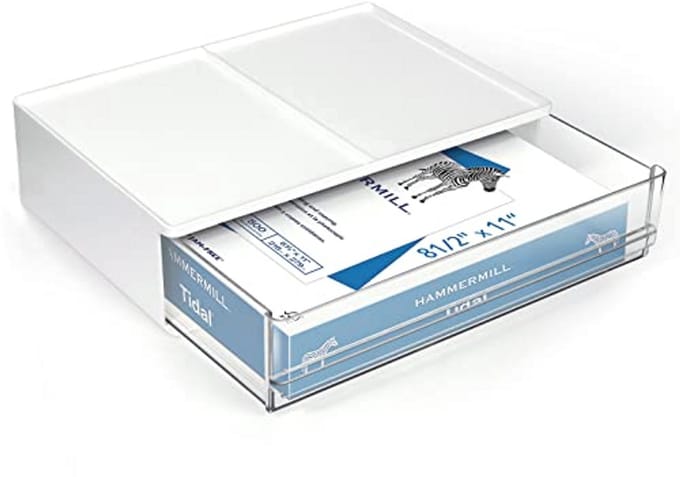 Printer Papier Houder Bureau Organizer met Lade - Stapelbare Desktop Opslag 13,5" Breed - Parel Wit